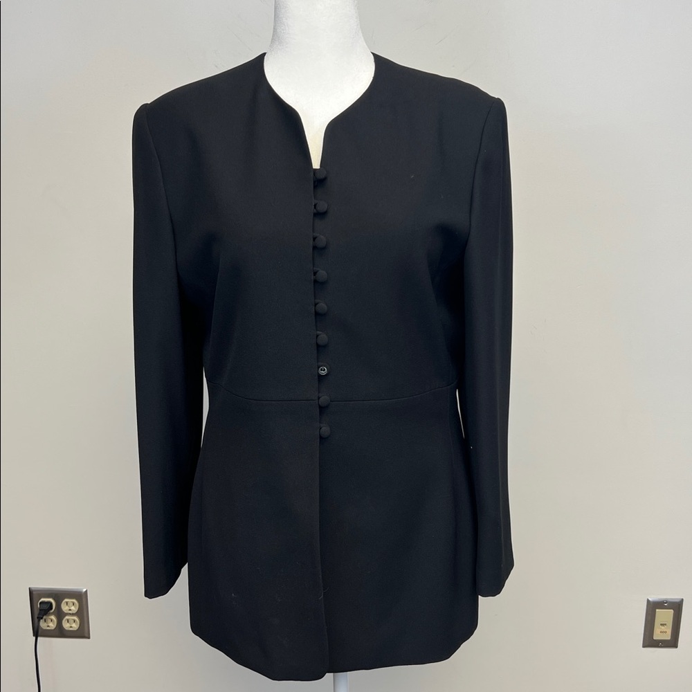 Le Suit Classic Long Covered Button Chic Classic Black Blazer / Jacket Size 12